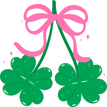 Coquette St Patrick Four Leaf Clover with Pink Bow Cherries liked Flat Design png