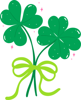 Coquette St Patrick Four Leaf Clover with Pink Bow png