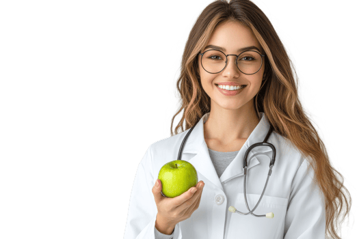 Health professional smiling with a green apple png