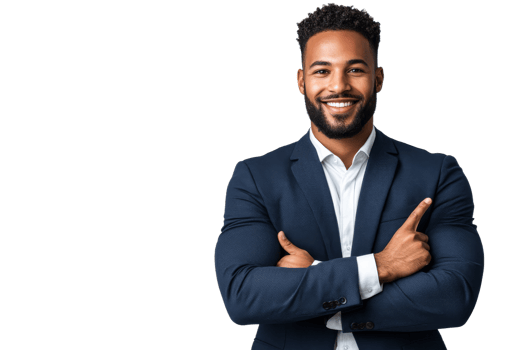Confident man smiling in a professional suit png