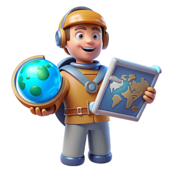 wonderful creative 3D Cartoon Explorer with Globe and Map high resolution png