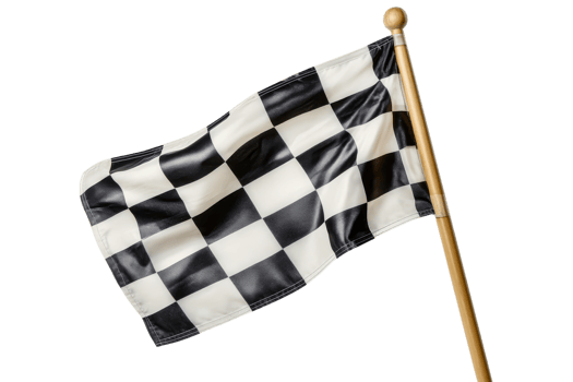 A checkered flag flutters proudly on a wooden pole png
