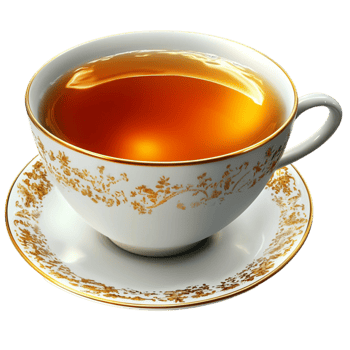 teacup holds amber tea inviting a red afternoon pause png