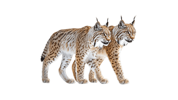 Lynxes walking side by side in a natural habitat png