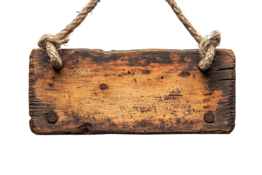Rustic wooden sign hanging with rope png