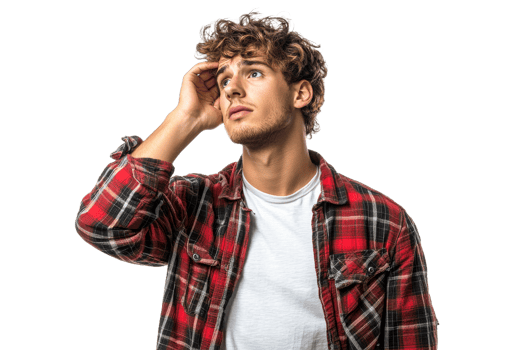 Young man expressing confusion in casual attire png