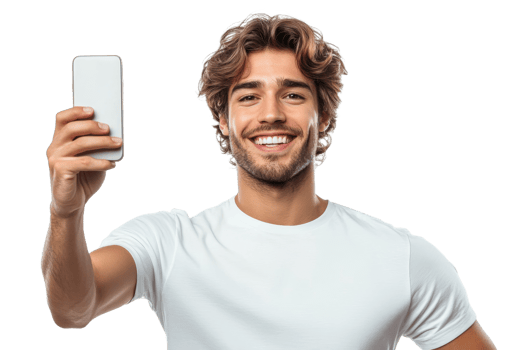 Young man smiling while taking a selfie with phone png