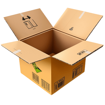 Open cardboard box with shipping symbols is ready for packaging and storage png
