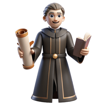 vibrant creative 3D Cartoon Scholar with Scroll and Book premium png