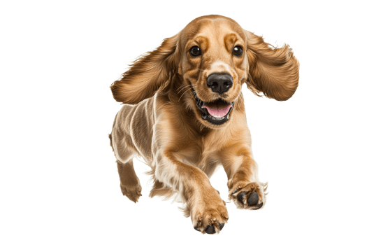 Happy dog joyfully running in a bright setting png