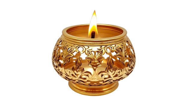 Decorative candle holder glows with warm light png