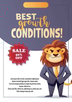 flyer with lion boss and growth text vector