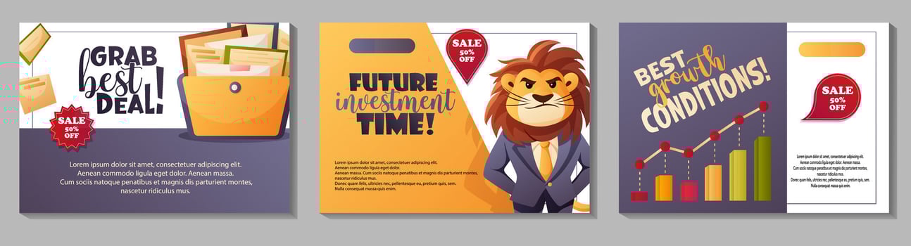 Set of business discount banners with corporate symbols vector