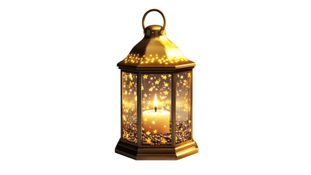 Warm candle lantern with starry glow in evening png