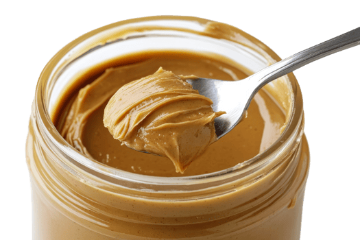Spoonful of creamy peanut butter in a jar png
