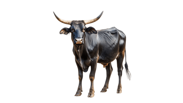 Black cow standing on a transparent background png