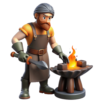 extraordinary abstract 3D Cartoon Blacksmith Crafting at Forge detailed png