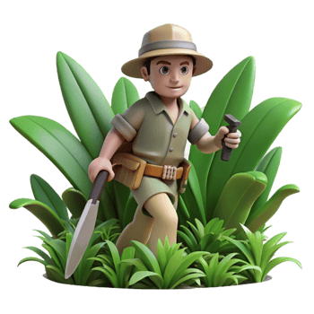beautiful contemporary 3D Cartoon Explorer in Lush Jungle original png