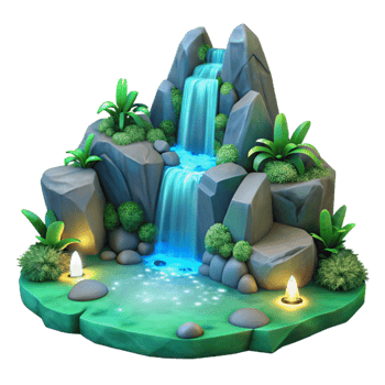 stunning abstract 3D Waterfall Illustration, Lush Tropical Plants 4K png
