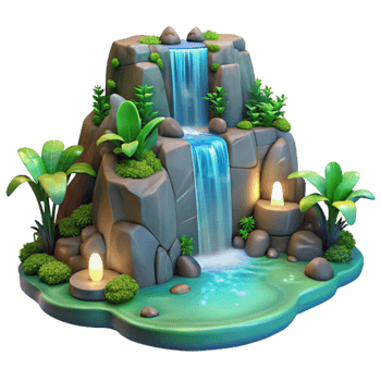 magnificent rustic 3D Cartoon Waterfall Landscape premium png
