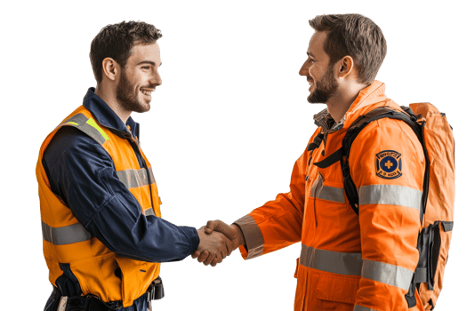 Two workers shake hands in professional setting png