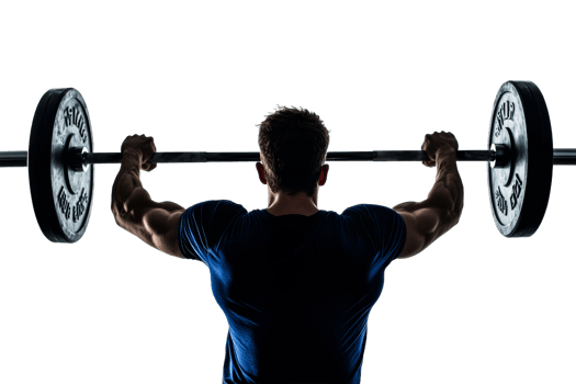 Strong man lifting weights in gym sunlight png