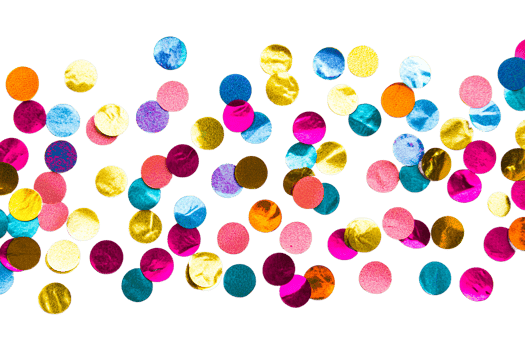 Brightly colored confetti spreads across a surface png