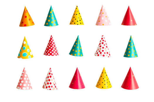 Colorful party hats arranged in a playful pattern png