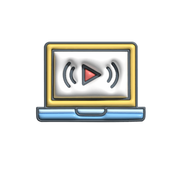 3D Streaming Laptop Icon with Play Button and Yellow Frame png