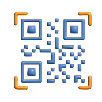 3D QR Code Icon with Blue Blocks and Orange Scan Corners png
