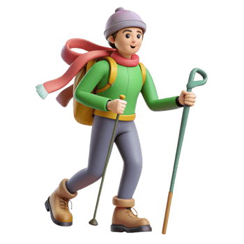 serene creative Winter Hiking A 3D Cartoon Illustration exclusive png