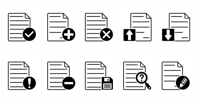 Set of of 10 files icons as accept file, new file, delete file vector