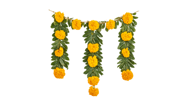 Bright yellow flower garland for celebration decor png