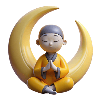 dramatic creative 3D Render Monk Meditating Crescent Moon exclusive png