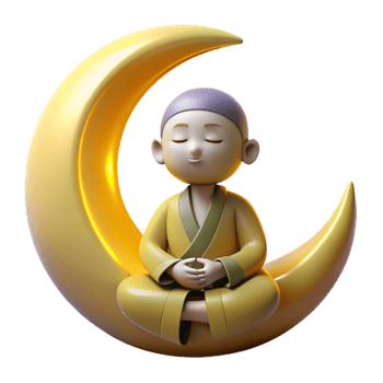 elegant minimalist Serene Monk 3D Render Moon Meditation 4K png