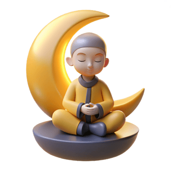 extraordinary rustic 3D Render Peaceful Monk Crescent Moon original png