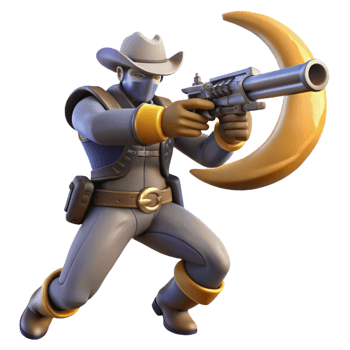 impressive contemporary 3D Render Cowboy Gunslinger with Crescent Moon high resolution png