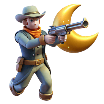 wonderful abstract 3D Cartoon Cowboy with Crescent Moon Gun high quality png