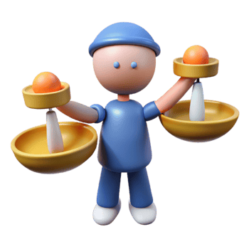 serene vintage Balancing Act Weighing Options with a 3D Character high quality png
