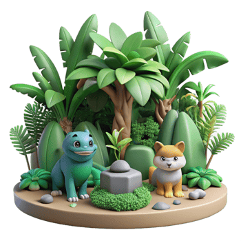 wonderful rustic Cartoon Jungle Friends 3D Render high resolution png