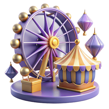 beautiful classic Purple Ferris Wheel and Carousel 3D Render exclusive png