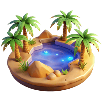 beautiful classic Oasis 3D Render Palm Trees Pool Desert Island authentic png
