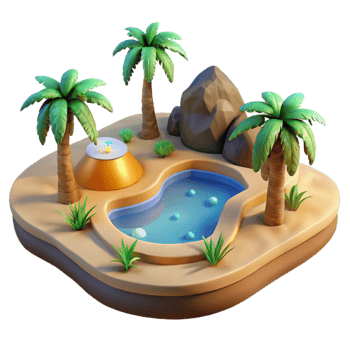 impressive modern 3D Oasis Island Render Palm Trees Pool detailed png