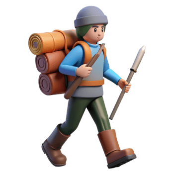 magnificent creative Hiking Adventure 3D Render of Backpacker detailed png