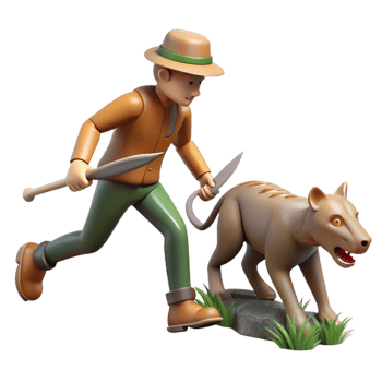 vibrant traditional Explorer and Prehistoric Dog 3D Render genuine png