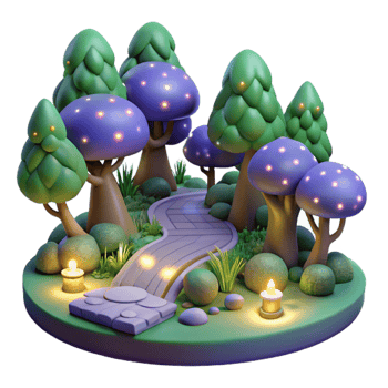 beautiful minimalist Enchanted 3D Forest Path Illustration authentic png