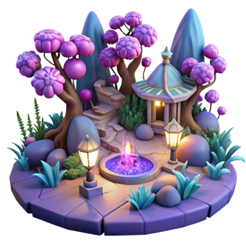 extraordinary modern Enchanted 3D Garden Fantasy Landscape Illustration high quality png