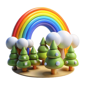 elegant modern Rainbow Forest A 3D Cartoon Scene detailed png