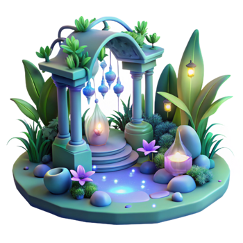 stunning artistic Enchanted Garden 3D Illustration professional png