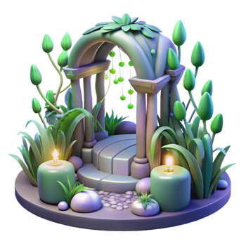 beautiful artistic 3D Render of Serene Garden Archway 4K png